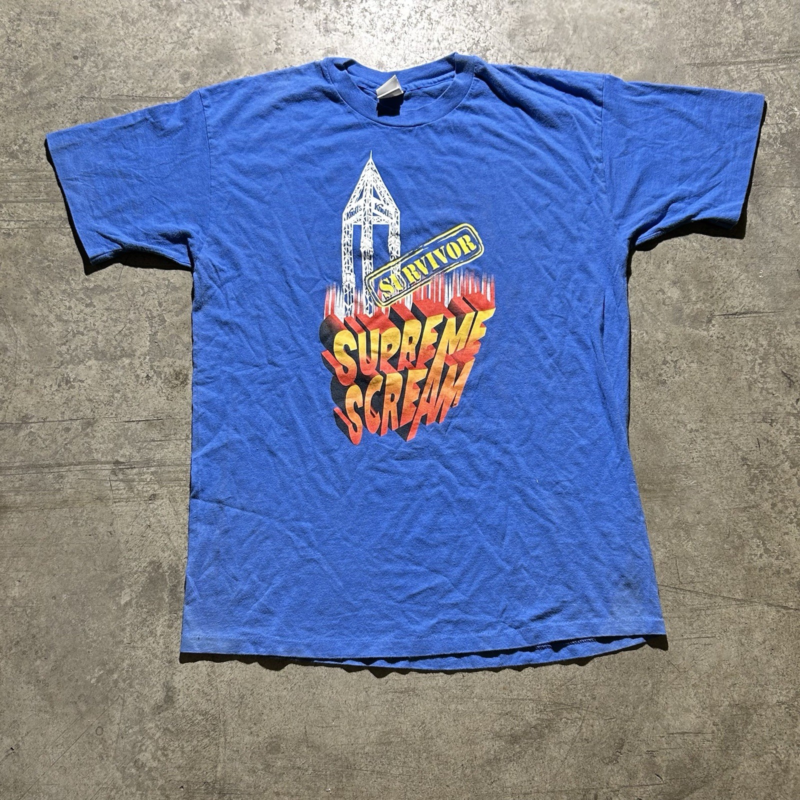 Vintage Knotts Berry Farm “ I Survived “ Supreme Scream Shirt Men’s Size XL Blue