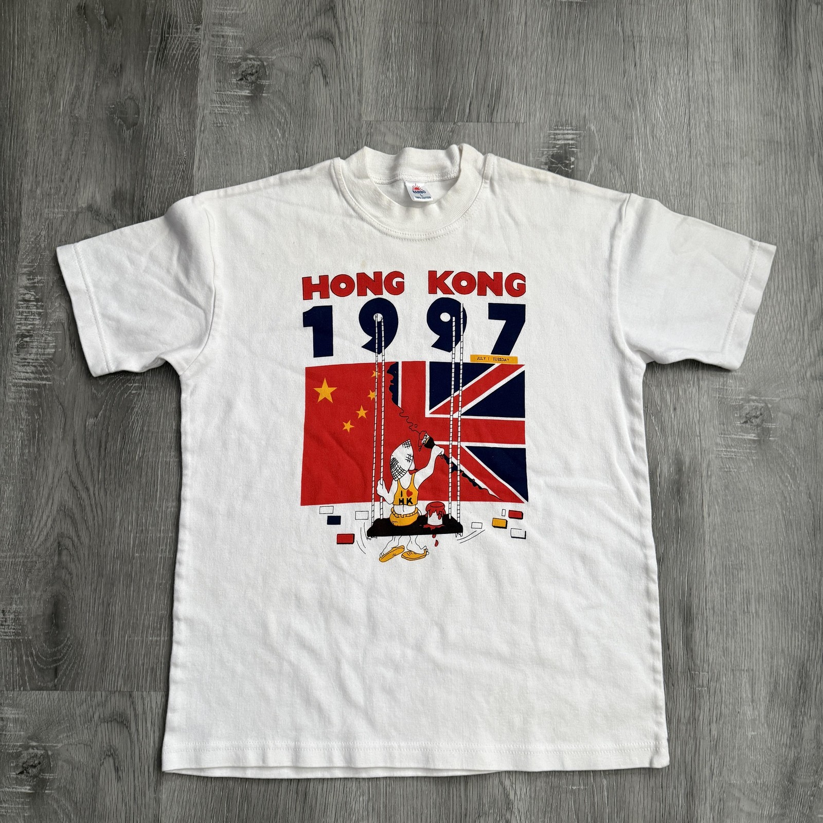 Vintage Hong Kong 1997 Shirt Mens Large White Rambo Flag Souvenir 90s Tee gallery