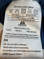 Mountain Equipment Alpinism Tee Organic Cotton Blue Graphic Logo XL Short Sleeve