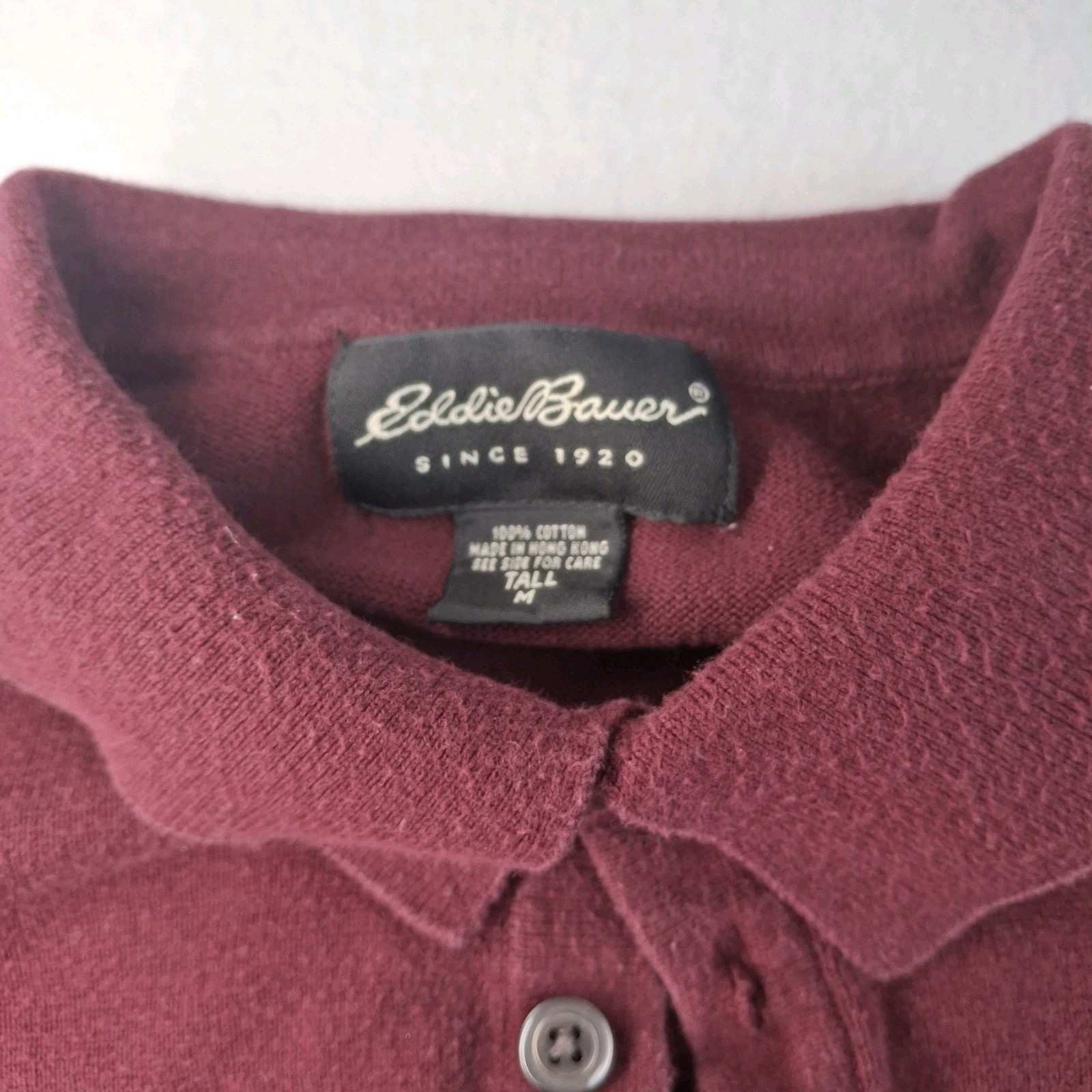 Eddie Bauer Men's Polo Sweater MT Medium Tall Burgundy Long Sleeve Knit Cotton gallery