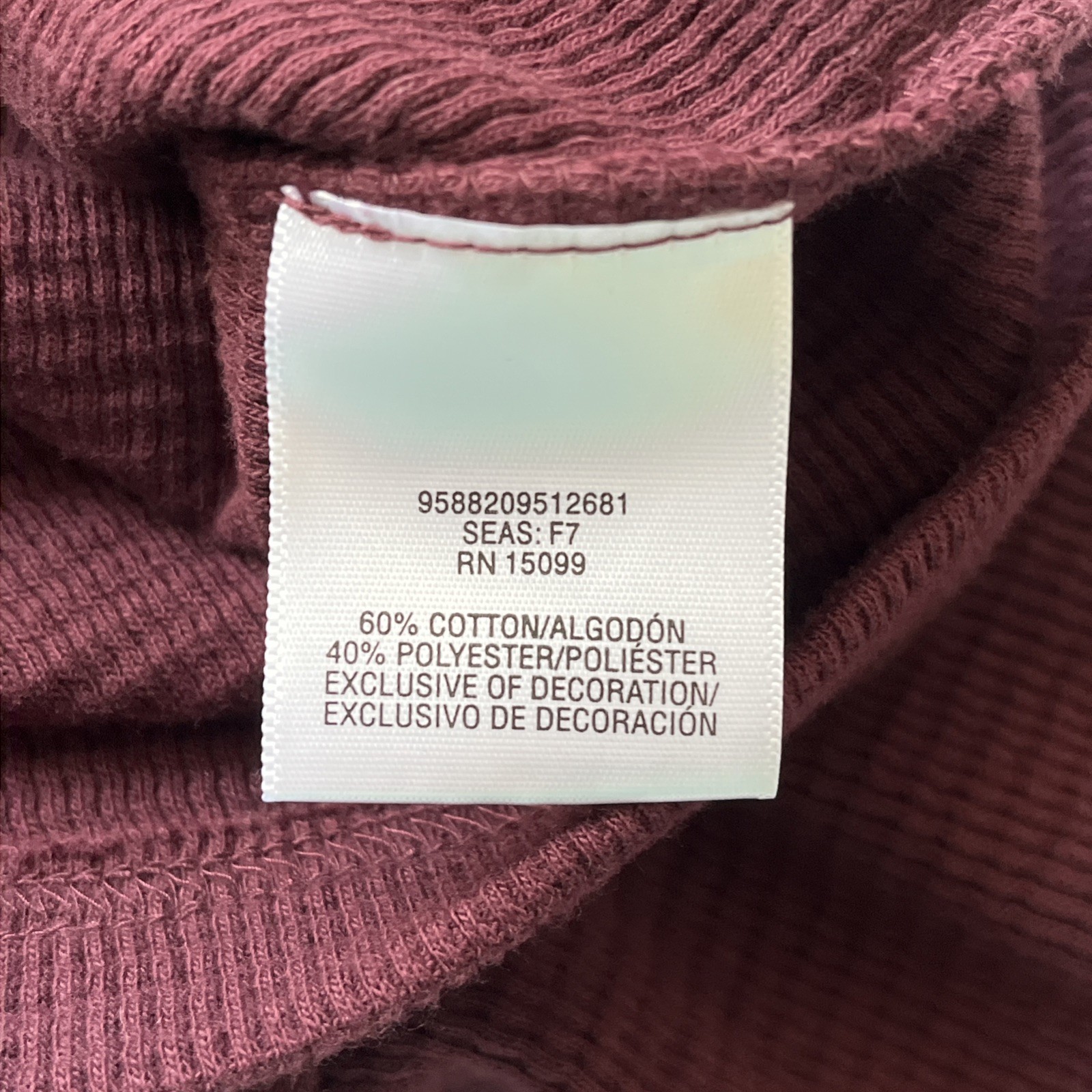 Men’s Thermal Waffle Knit Shirt XL Burgundy Crewneck Layer Banded Cuffs Workwear gallery