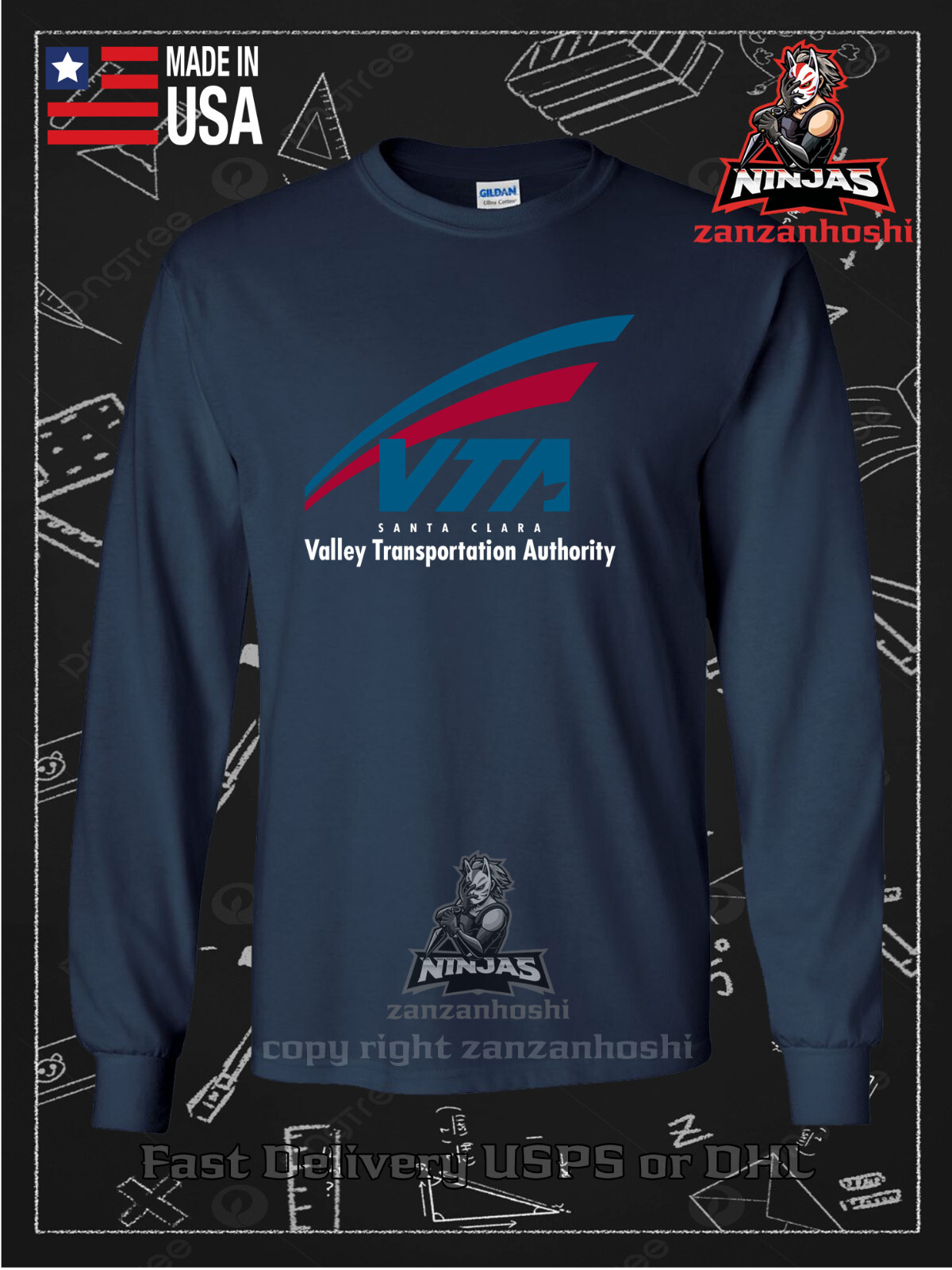 New Valley Transportation Authority Logo Men's American Long Sleeve Tee Shirt gallery