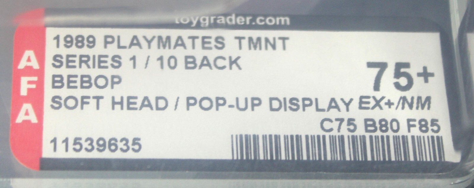 1988 TMNT Bebop 10-Back Series 1 MOC Figure – Soft Head – POP UP DISPLAY AFA 75+