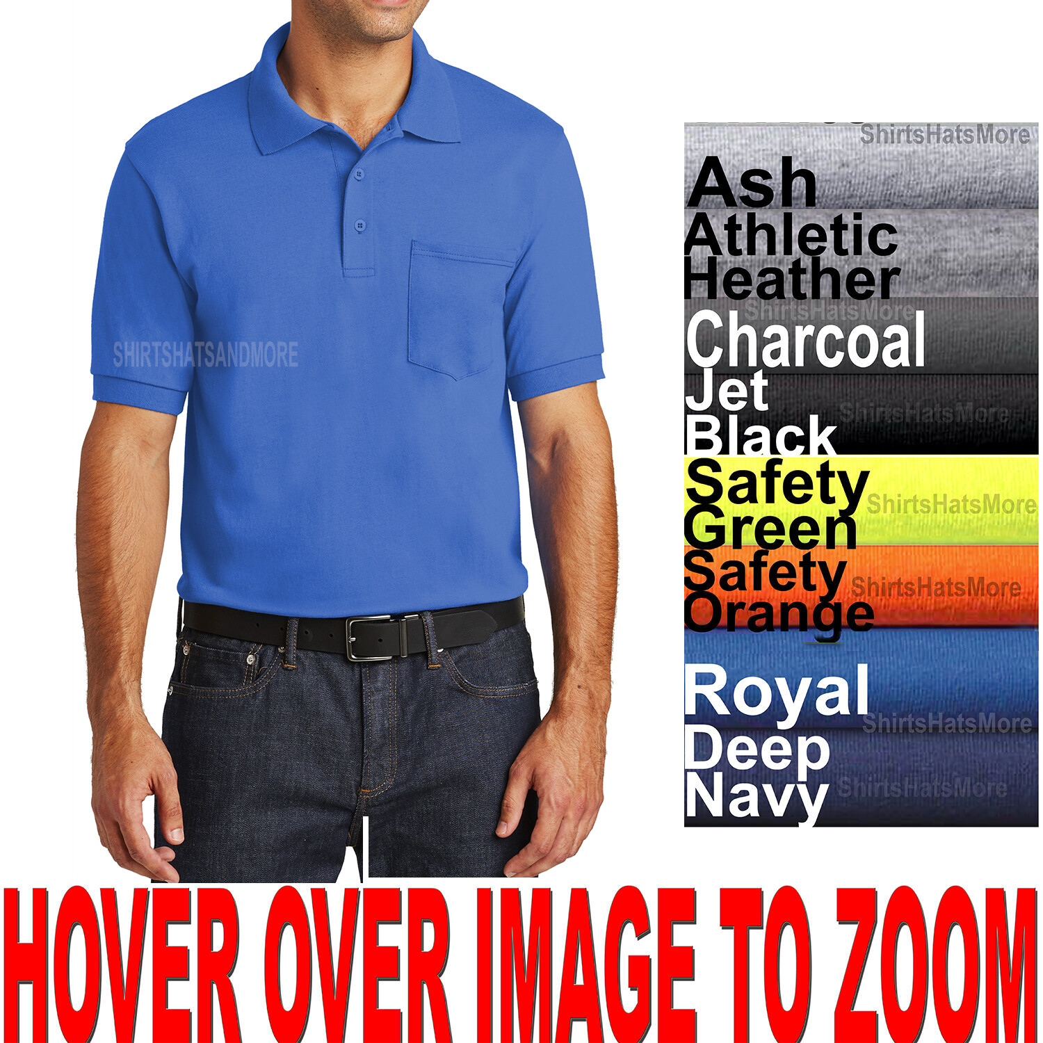 BIG MENS Polo Sport Shirt With POCKET Golf Jersey Blended XL 2X 3X 4X 5X 6X NEW! gallery