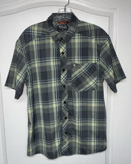 Simms Men’s Green Plaid Nylon Blend Fishing Short Sleeve Shirt Size S
