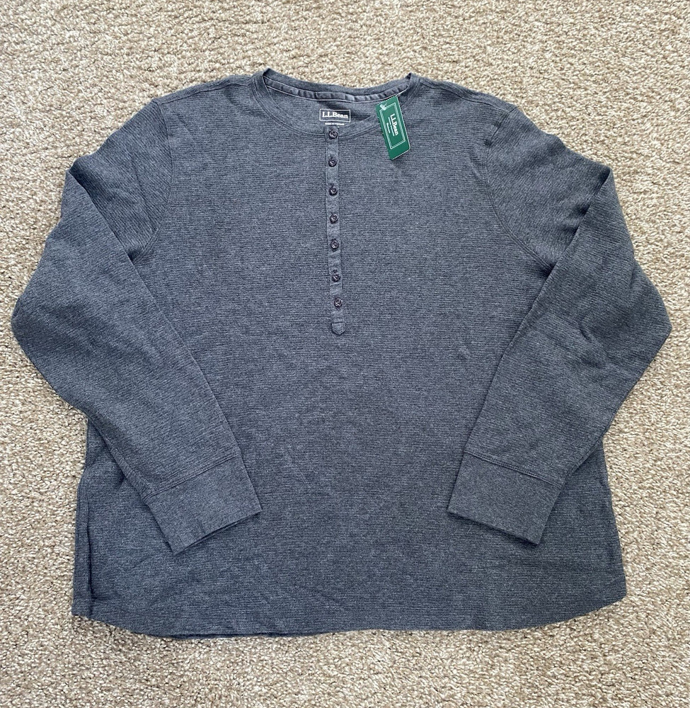 L.L.Bean Gray Solid Henley T-Shirt Button Neck Long Sleeve 3X Plus