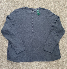 L.L.Bean Gray Solid Henley T-Shirt Button Neck Long Sleeve 3X Plus
