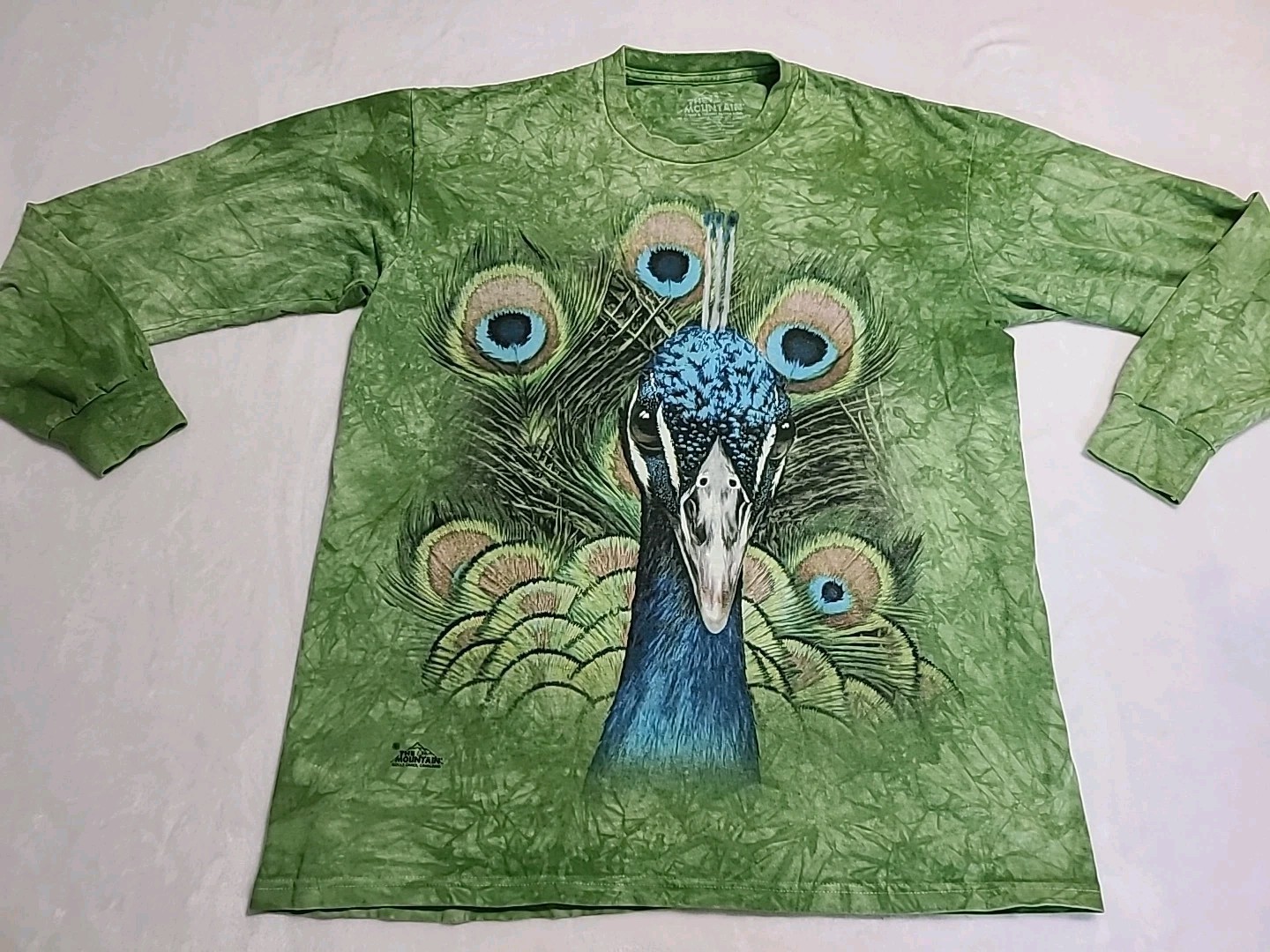 Vintage The Mountain Peacock Long Sleeve Green Tie Dye T-shirt Size Large 2013 gallery