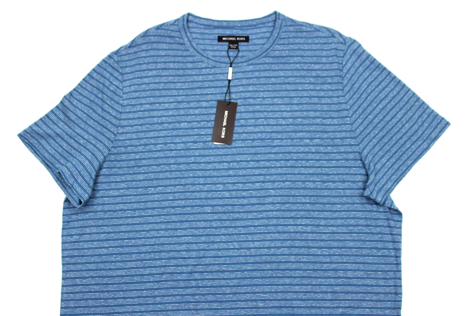 Michael Kors Shirt Mens 2XL Steel Blue Striped Linen Cotton Crew Neck Tee NWT gallery