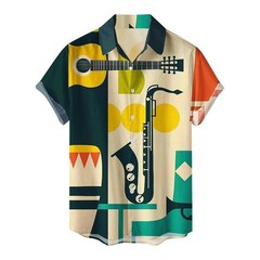 Mens Button Down Teal Palm Tree Print Hawaiian Top Novelty Holiday Summer Shirt