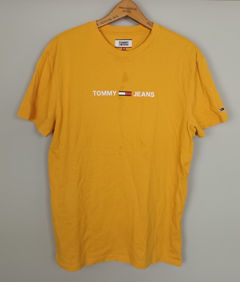 VINTAGE RETRO 80s 90s YELLOW TOMMY JEANS BRIGHT BOLD FESTIVAL SPORTS T SHIRT TOP gallery