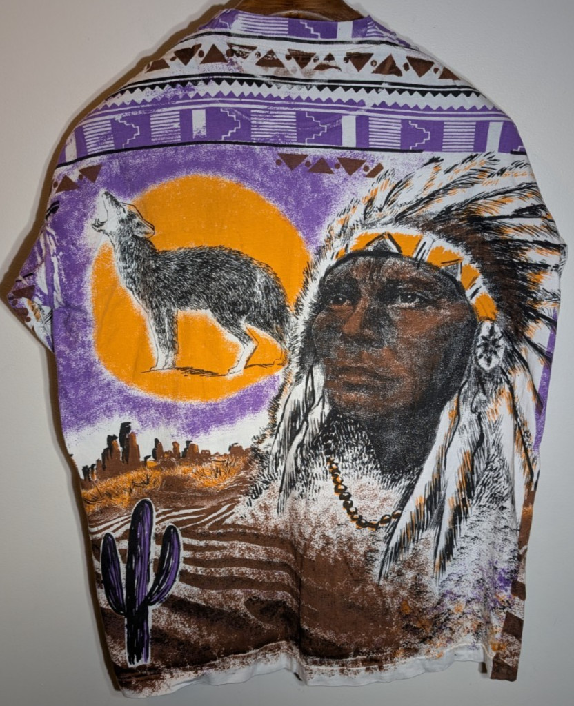 Vintage 1990s Native American Americana Chief Wolf Sun L T shirt gallery