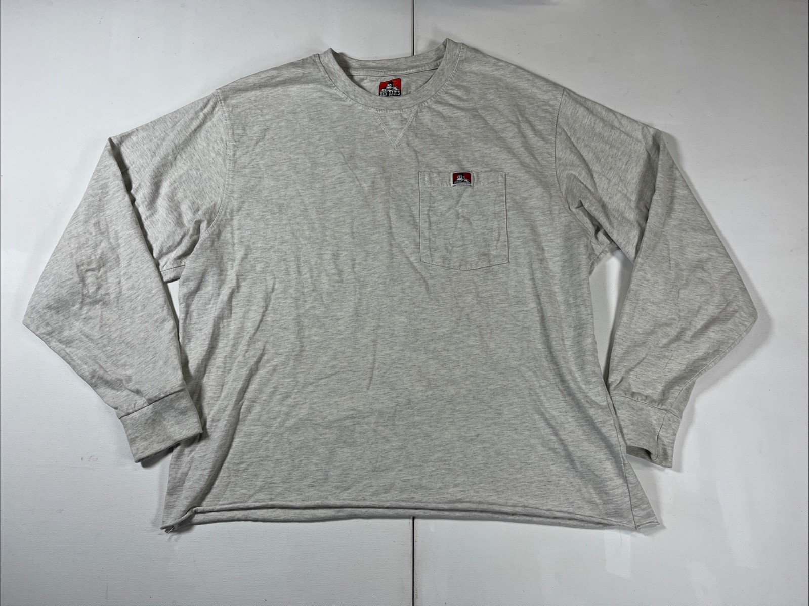 BEN DAVIS Long Sleeve Heavy Duty Pocket T-Shirt Gray White Men’s Size L