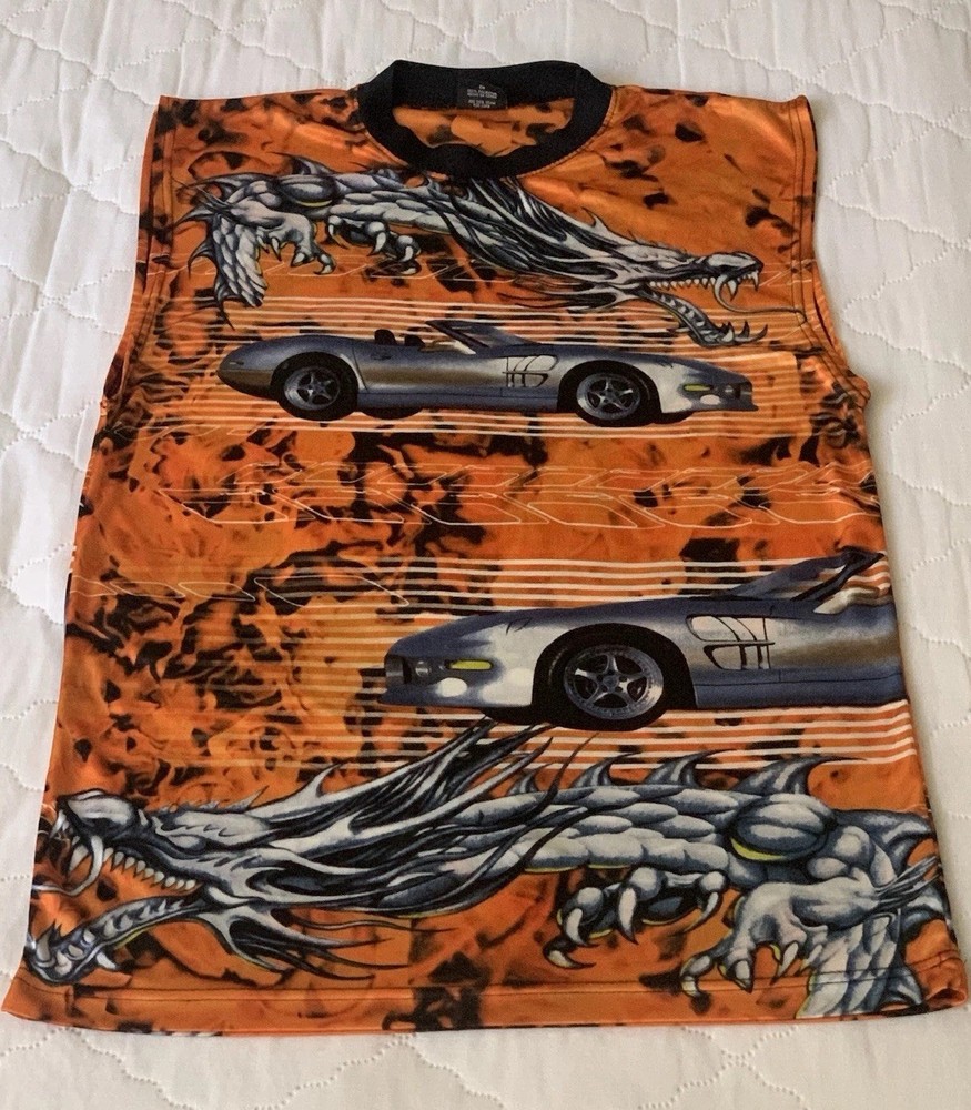 No Boundaries Tank Top Mens S Red Dragon Honda Car Sheer Transparent Y2K Rare Vg