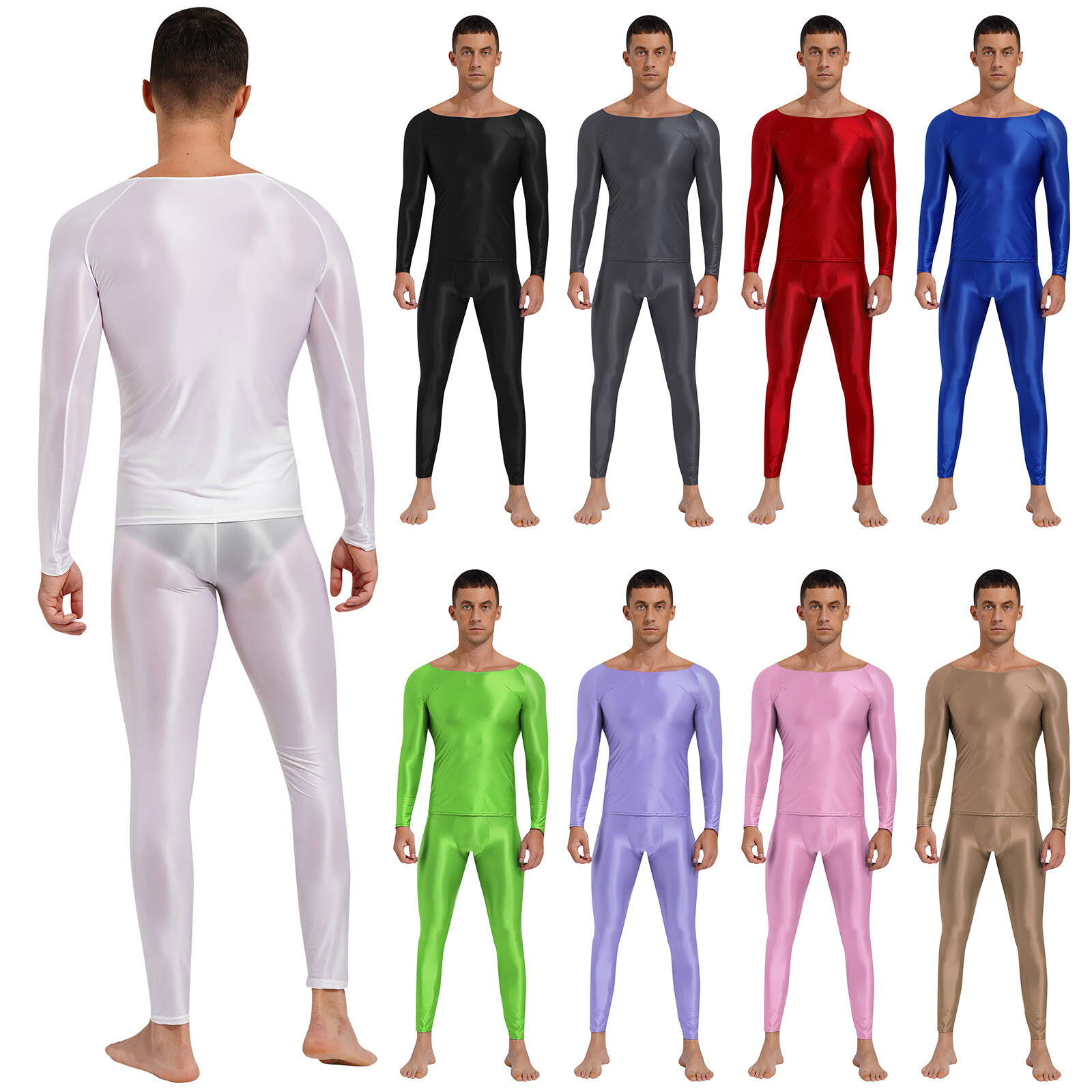 Mens T-shirt Glossy Sportswear Breathable Tracksuit With Pants Sets Bodycon gallery