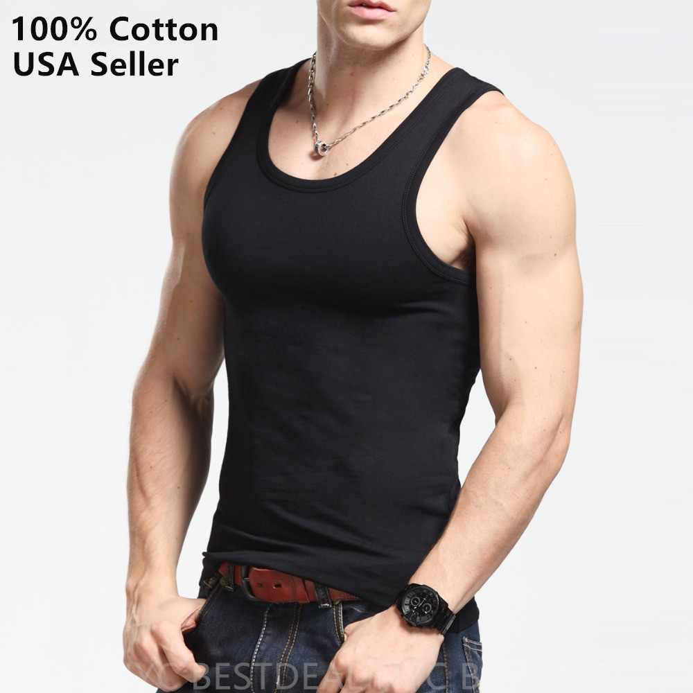 3 Packs Mens 100% Cotton Tank Top A-Shirt Wife Beater Undershirt Ribbed Black gallery