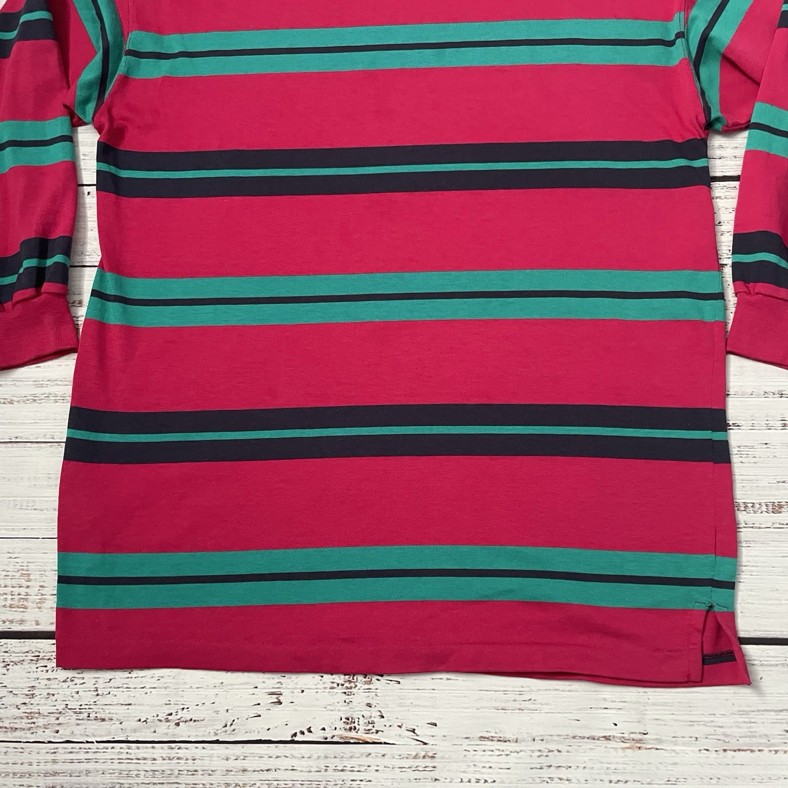Vintage Class 955 Pink Green Striped Long Sleeve Blank Shirt Adult M Mock Neck gallery