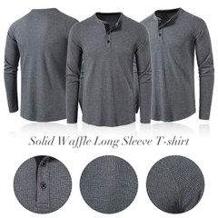 Mens Casual Henley T-shirt Solid Slim Fit Button Pullover Long Sleeve Tops Tunic