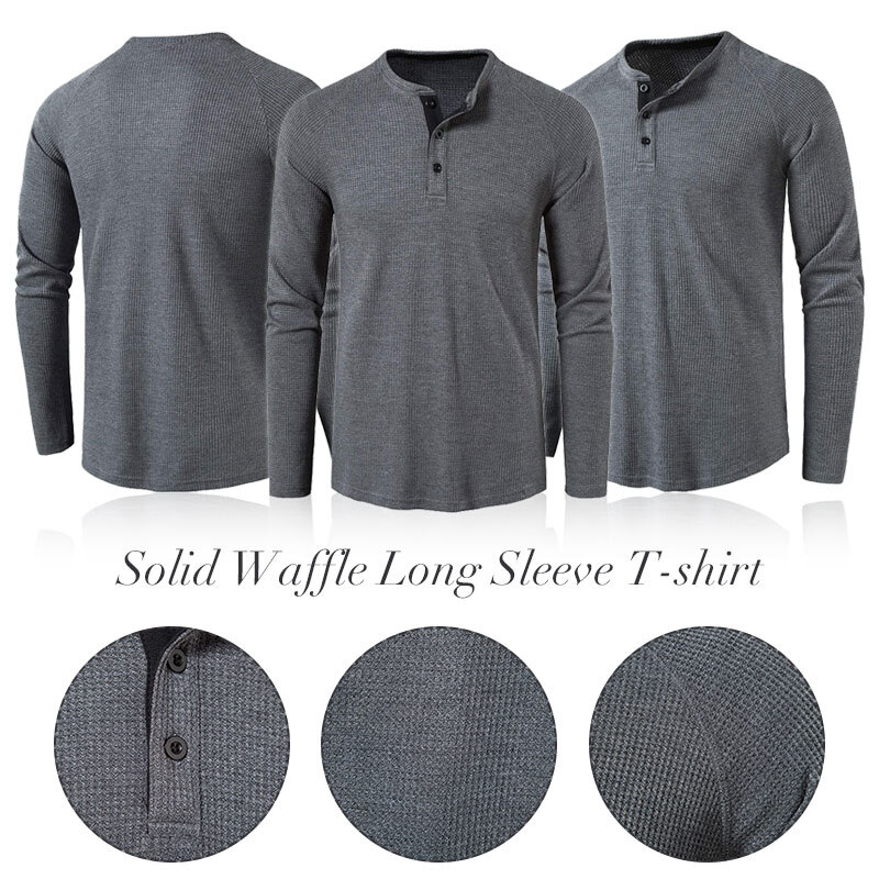 Mens Casual Henley T-shirt Solid Slim Fit Button Pullover Long Sleeve Tops Tunic gallery