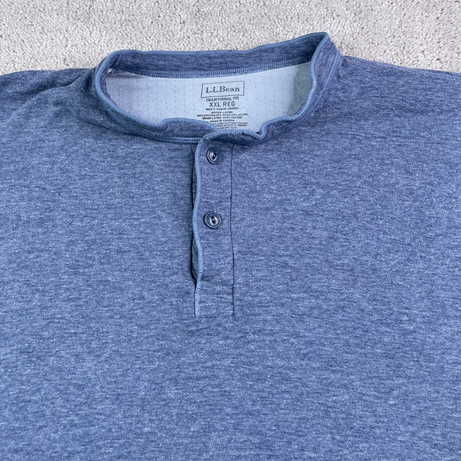 LL Bean Shirt Mens XXL Blue River Driver Henley Wool Blend Thermal Outdoor Top gallery