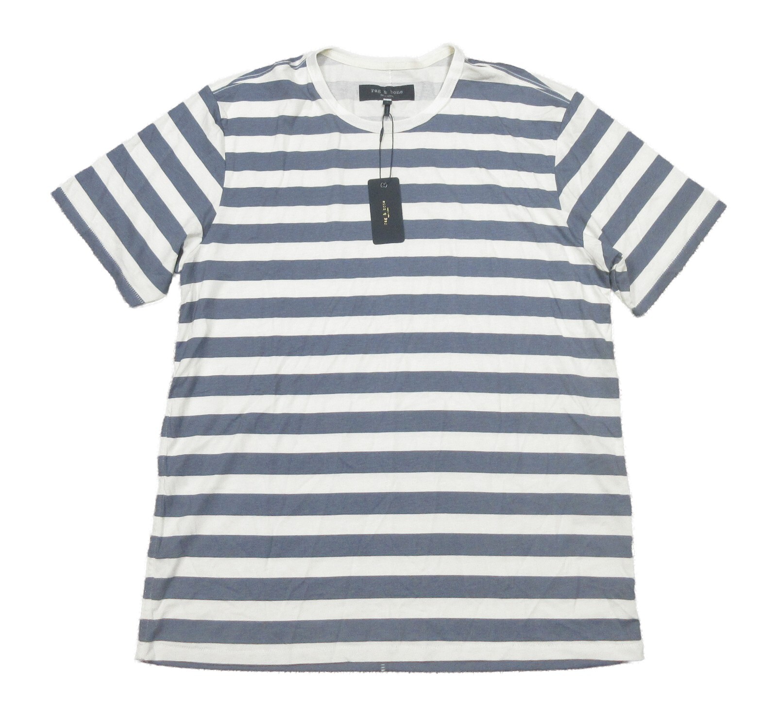 Rag & Bone Men’s Slate Blue/White Stripe Crew-Neck Short Sleeve T-Shirt gallery