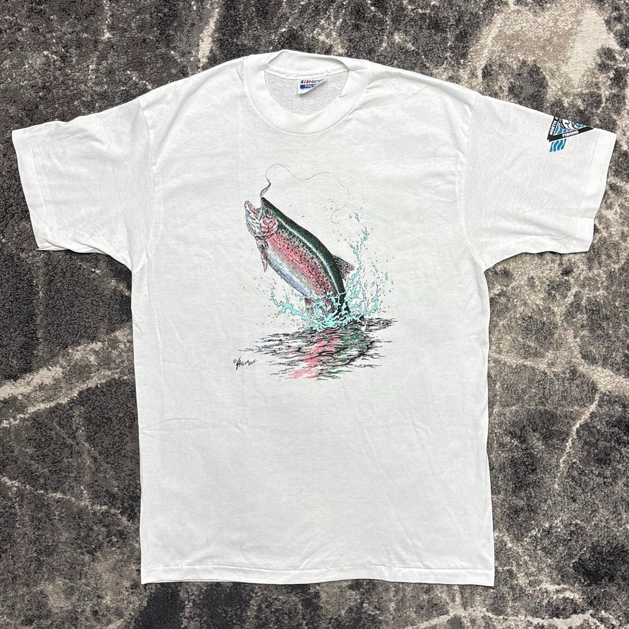 Vintage Fish Shirt Mens Large 90s Single Stitch Nature Fishing Animals USA Made gallery