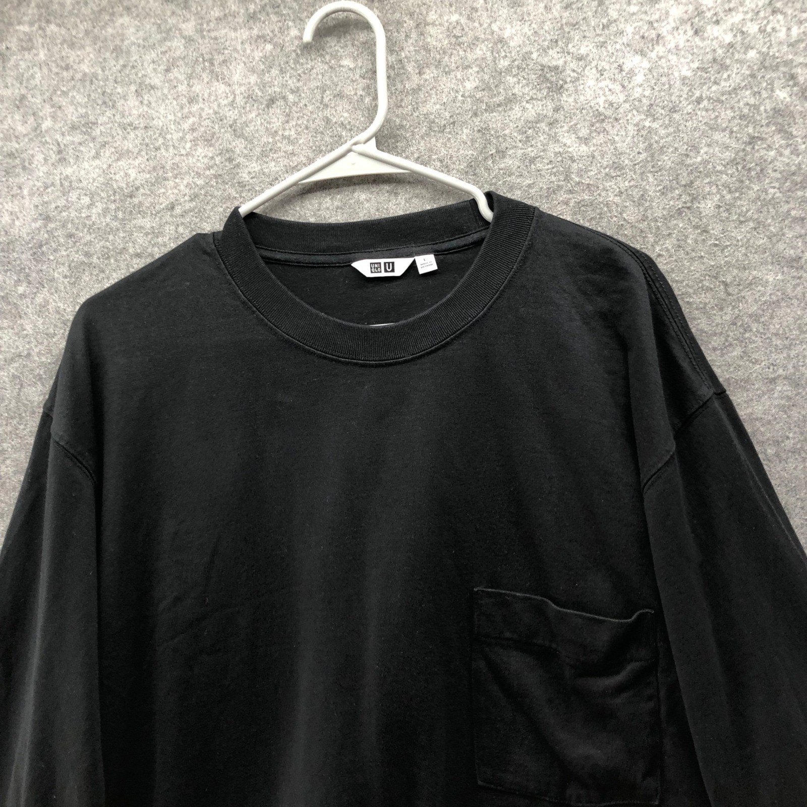 Uniqlo U Crew Neck Pocket Tee Mens Large Black Long Sleeve T-Shirt Relaxed gallery