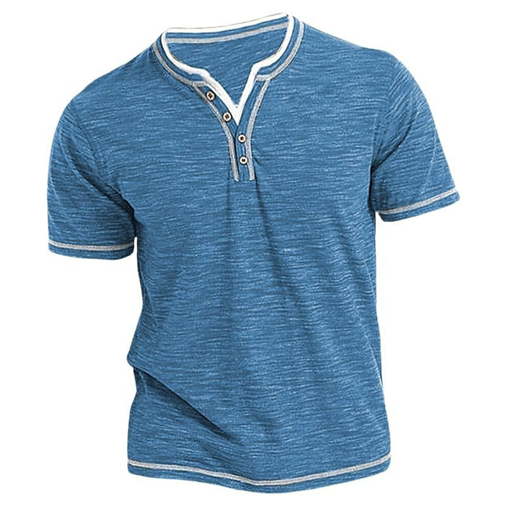 Herren T-Shirt Knopfleiste Vintage Slim V-Ausschnitt Top Hemd Kurzarm Oberteile