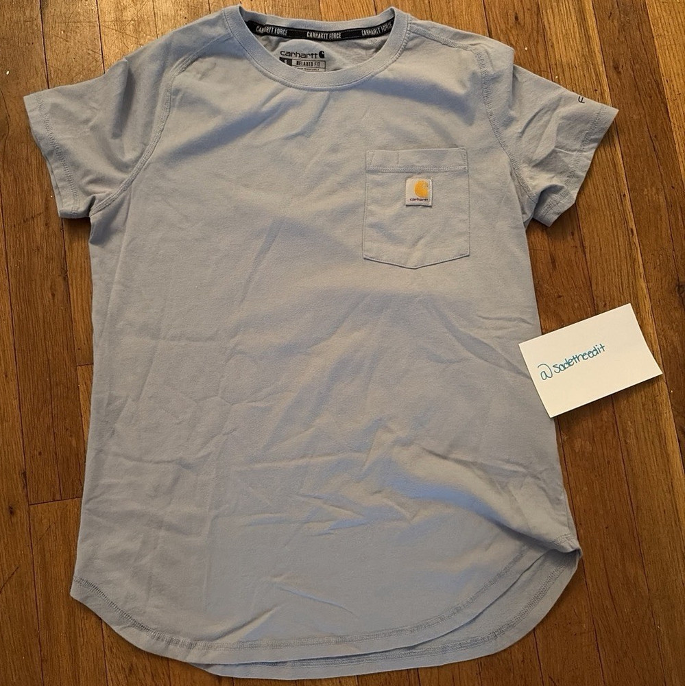 Carhartt Force Men’s S Blue Pocket Logo Crew Neck Short Sleeve Cotton Tee