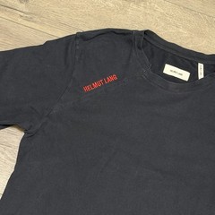Helmut Lang Black Red Logo Cut Neck T-Shirt Short Sleeve Embroidered Cotton Sz M