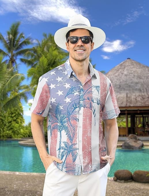 Mens Hawaiian Shirt Tropical Floral Short Sleeve Summer Beach Button Down gallery