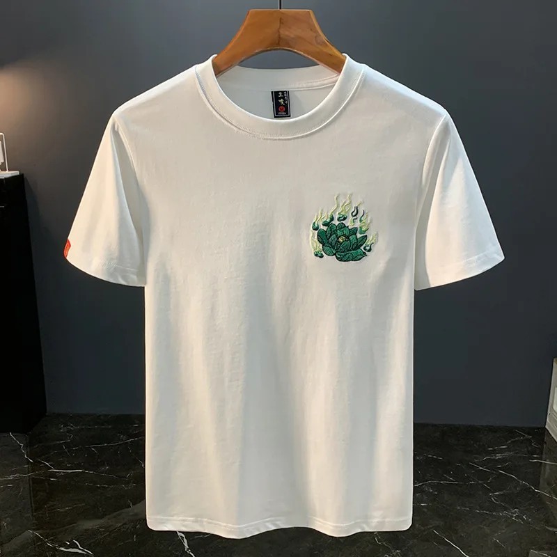 Men Embroidery Dragon Graphic T-Shirt Casual Short Sleeve Crewneck Cotton Tee gallery