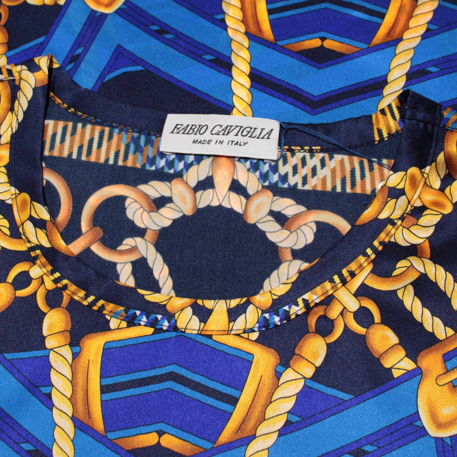 Fabio Caviglia NWOT Short Sleeve T-Shirt Size ~4XL in Blue/Multi Silk Blend gallery
