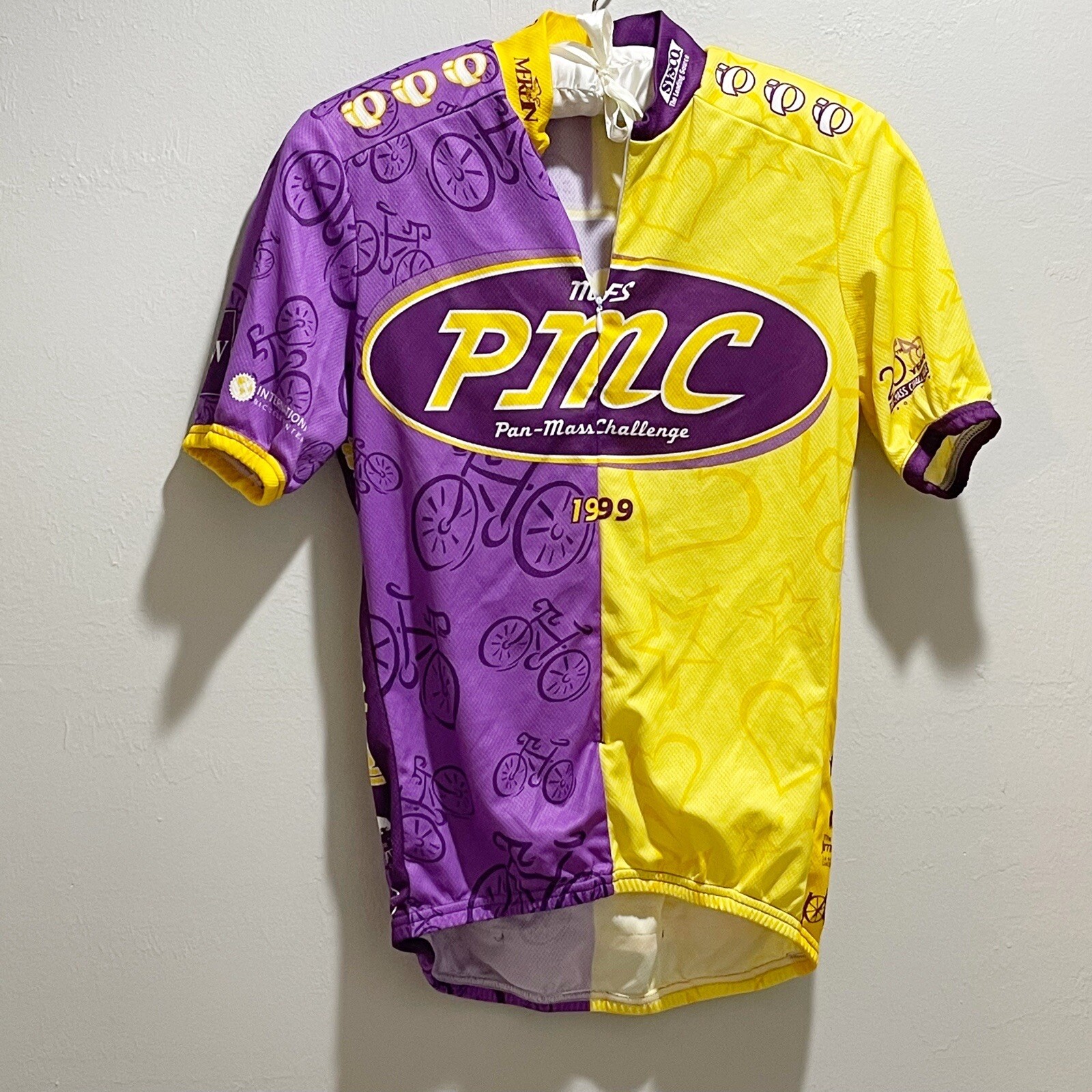 PEARL IZUMI Men’s CYCLING JERSEY Yellow Purple Pan-Mass Challenge 1999 Size M