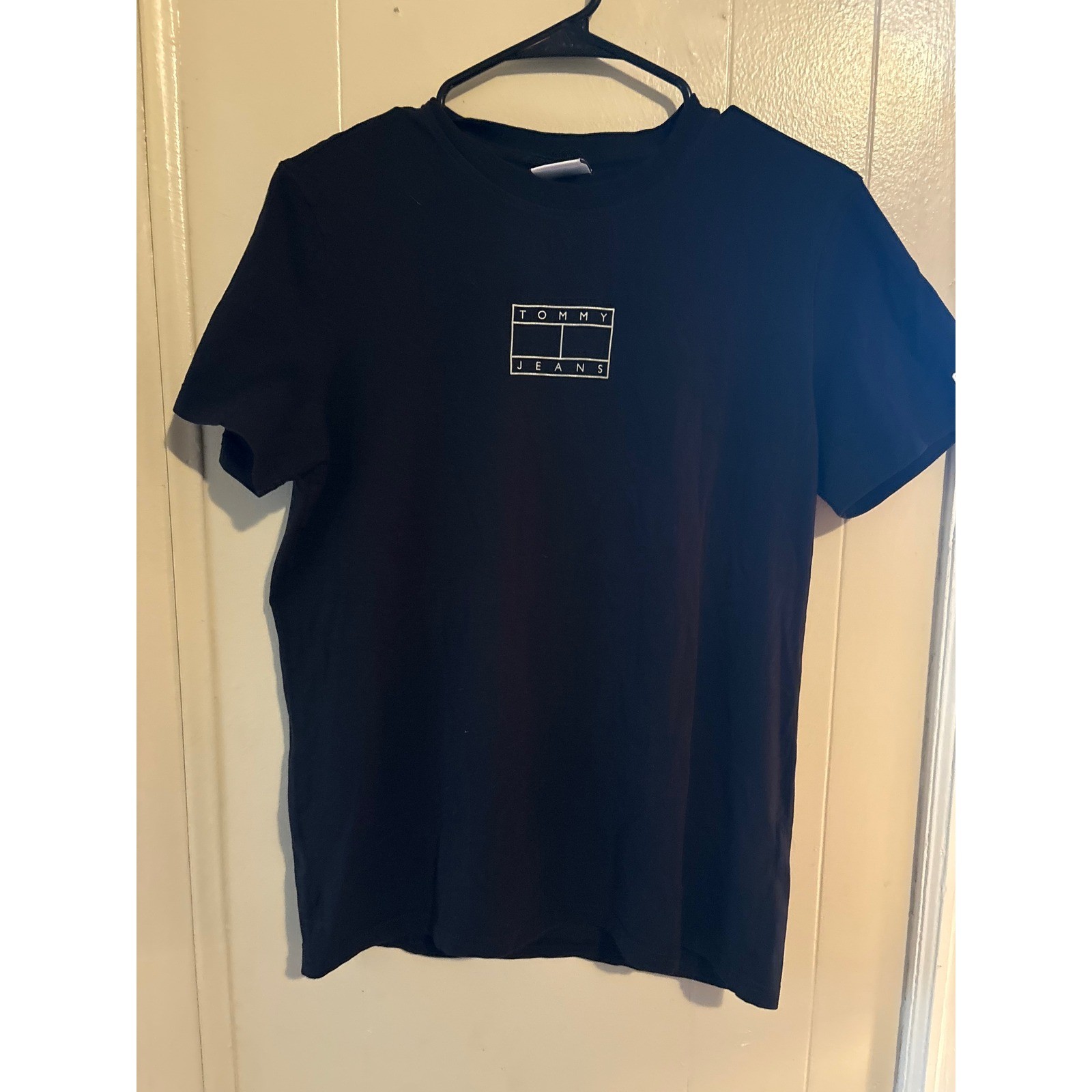 Tommy Jeans Mens Black Crew Neck Short Sleeve Box Logo Graphic T-Shirt Size M