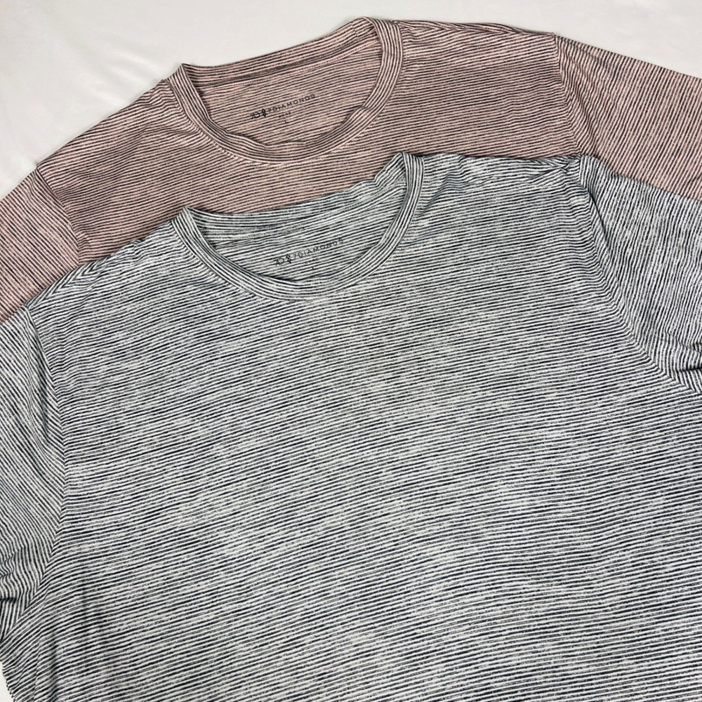 7 Diamonds Core Crew Men 2 Pack Micro Stripe Performance T-Shirt Grey Pink Large