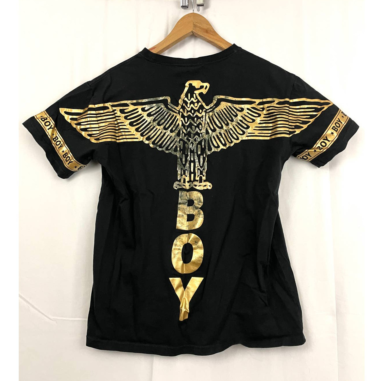 Boy London Black T-Shirt XS Men's Gold Accent Bird Short Sleeve Logo Embroidered gallery