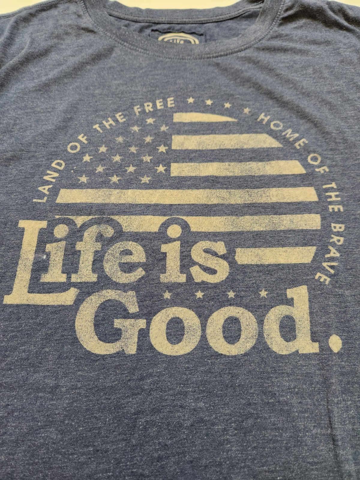 Life Is Good Land Of The Free, Home Of The Brave American Flag Blue T-Shirt 2XL