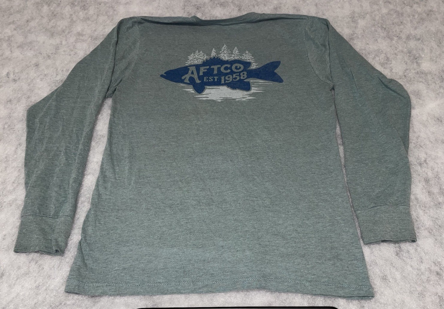 AFTCO Shirt S Small Blue/Green Fish Graphic Fishing Long Sleeve Dirty Looking gallery