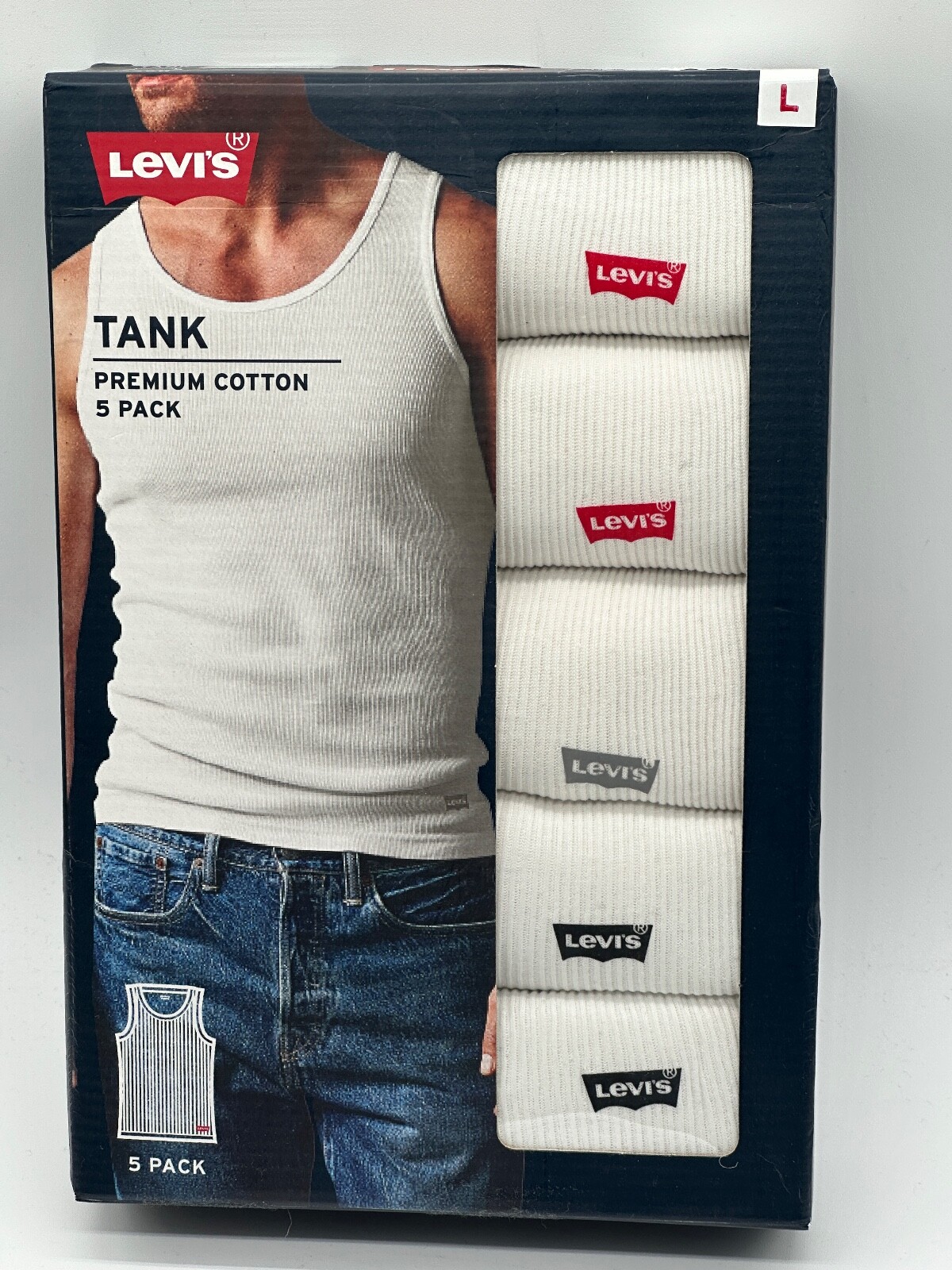 NEW 3/4/5 PACK LEVI'S MENS V-NECK / CREW NECK & TANK WHITE PREMIUM COTTON S /L gallery