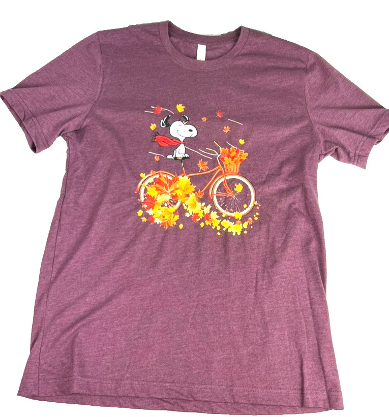 Bella + Canvas Purple T-Shirt UNISEX Large SNOOPY/Bike/Leaves Short Sleeves Crew