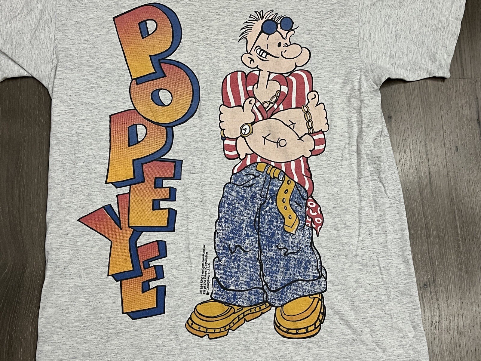 Vtg Popeye T-Shirt Size Large Gray Single Stitch Collegeware 1994 Graphic Tee gallery