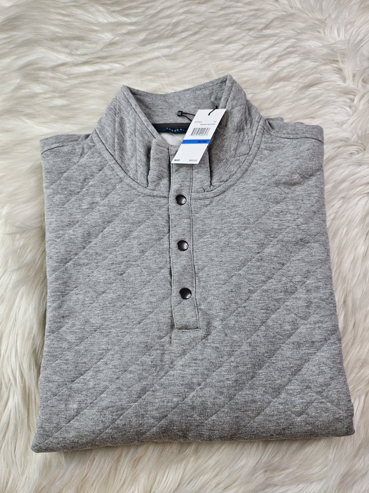 Perry Ellis Long Sleeve Henley Quilted Sweater in Gray Mens Size XL NWT gallery