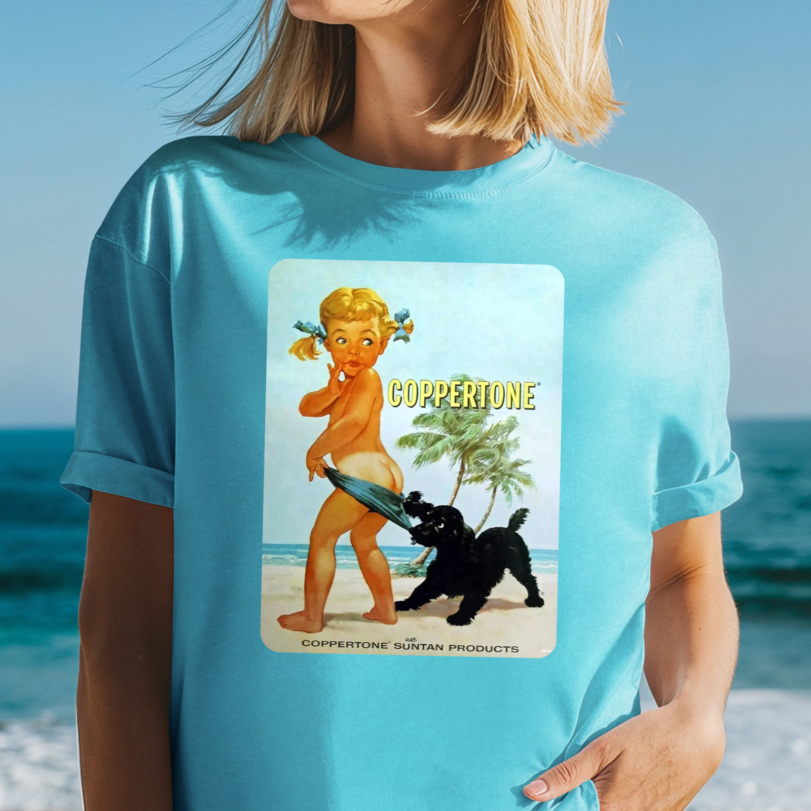 Coppertone Girl Dog T-Shirt | Vintage Beach Advertisement Tee, Vintage Beach Tee gallery