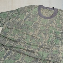 👀🔥Vtg 60s/70s Trebark Camo Crew Neck BIG COLLAR Thin T-Shirt Lg Single Stitch