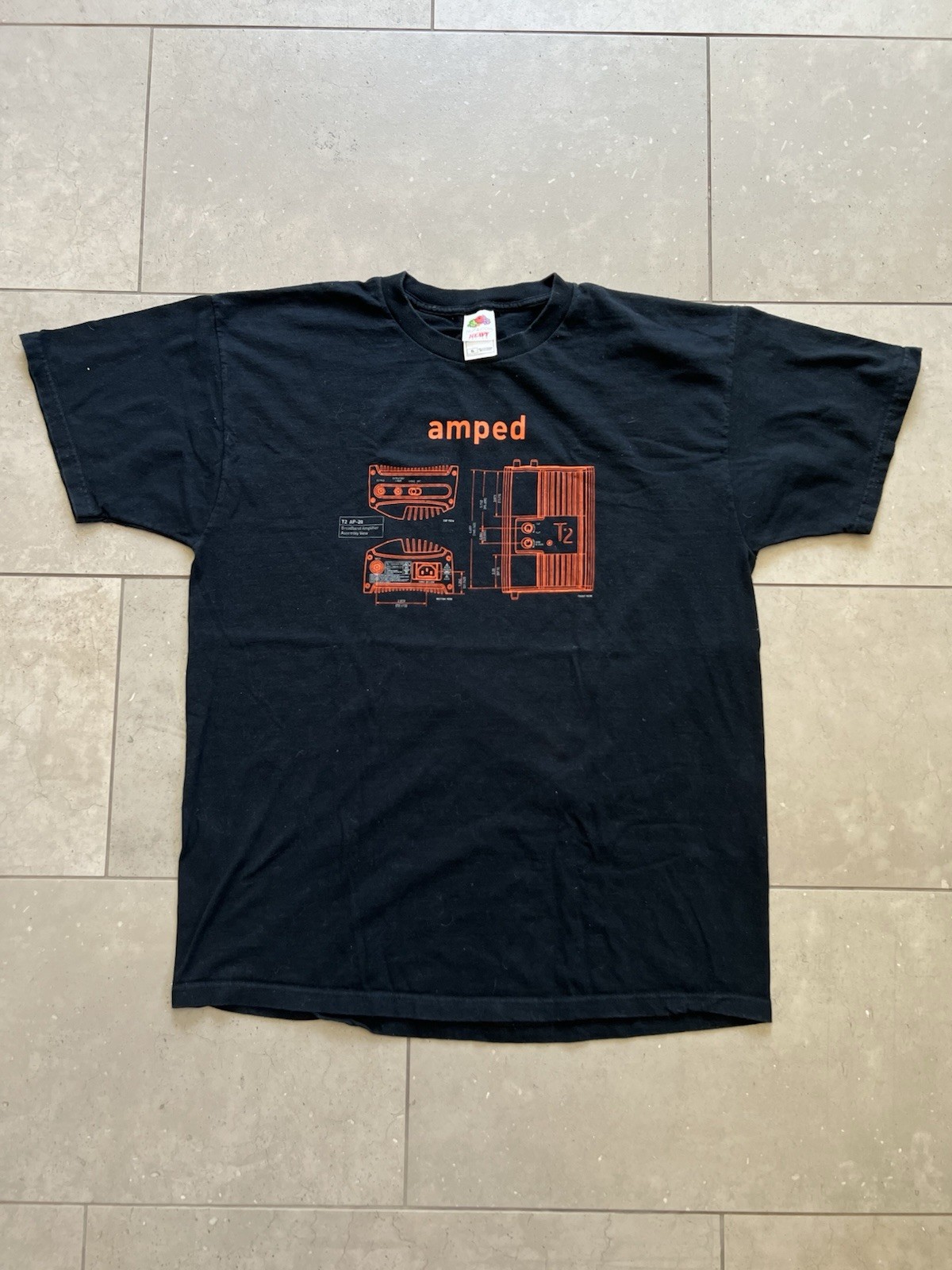 Vintage T2 Audio Amp Logo Brand Company Promo Amplifier Black Tee Shirt Sz XL