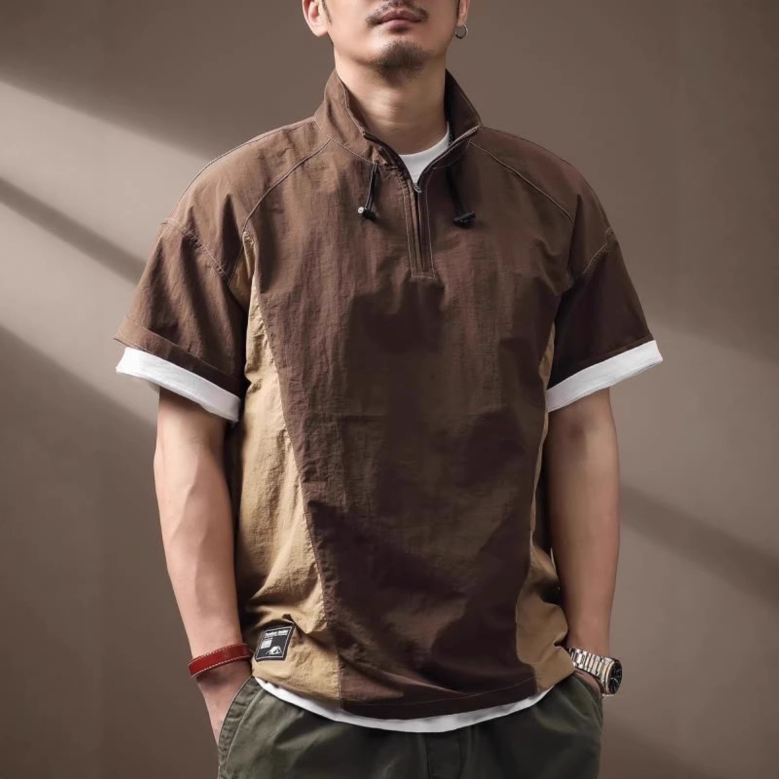 Functional Quick-drying T-shirt Mens Short-sleeve Stand-collar Polo Shirt gallery