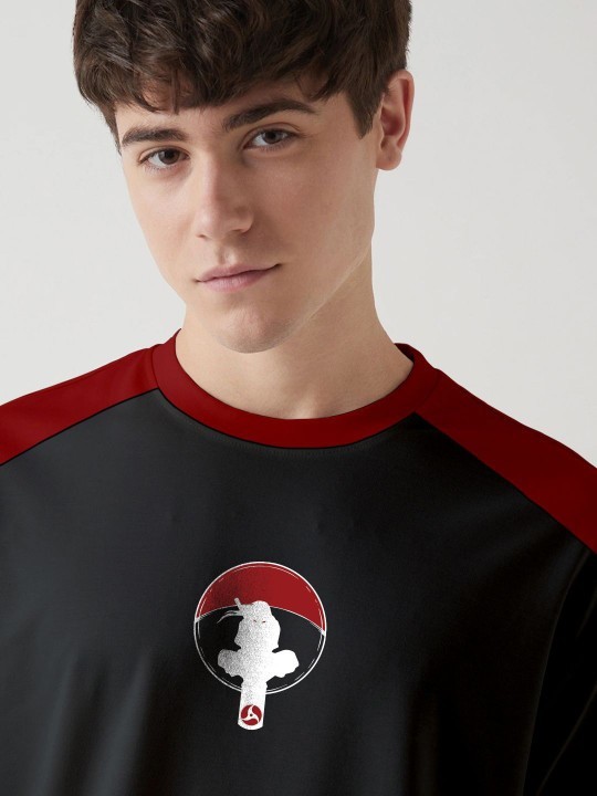 Itachi X Sharingan Printed Drop-Shoulder Sleeves Oversized Cotton T-shirt