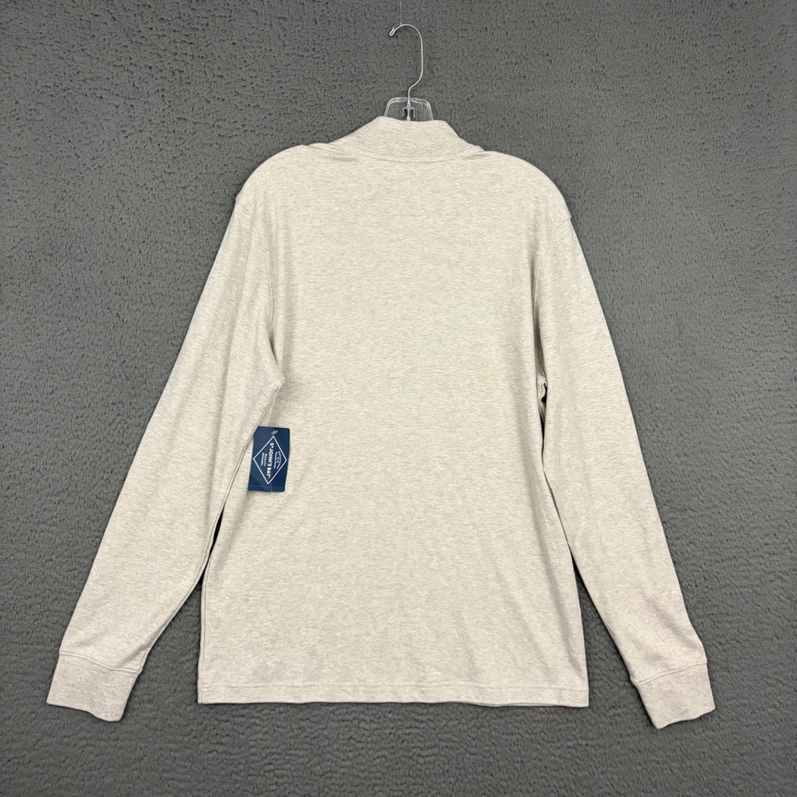 St. John's Bay Pullover Mens Medium Beige Cotton Knit Long Sleeve Mock Neck Dad gallery