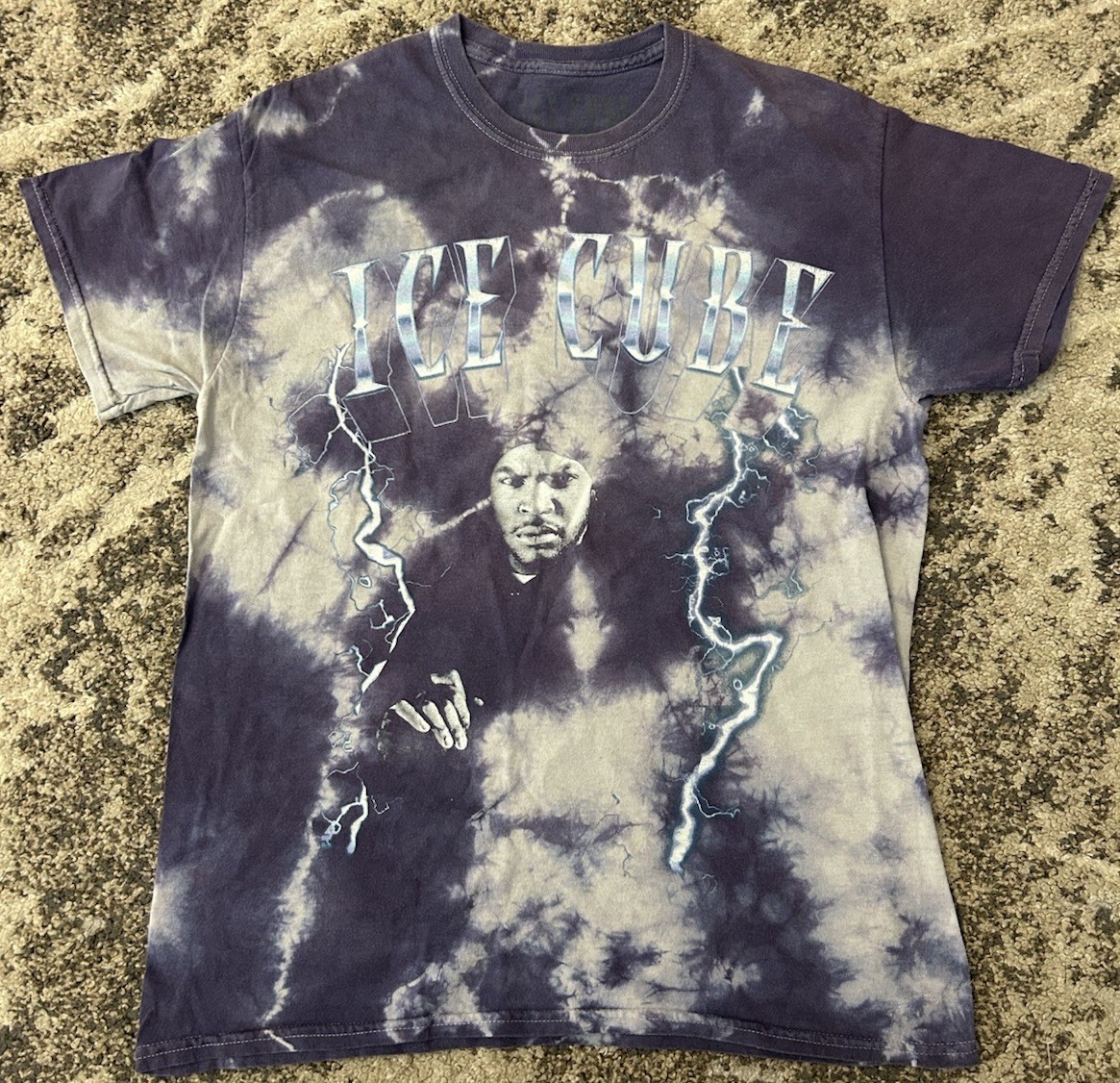 Ice Cube Men Blue Cotton T Shirt Tie Dye Crewneck Casual Pullover Short Sleeve M